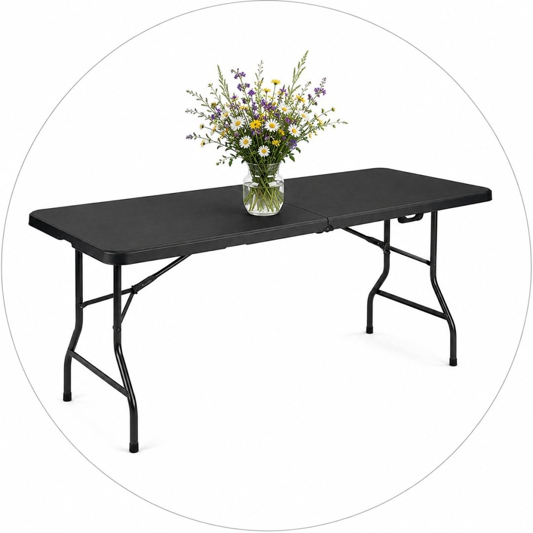 Zahradní stůl skládací 180 cm černý HDPE kufr kempingový 00012280